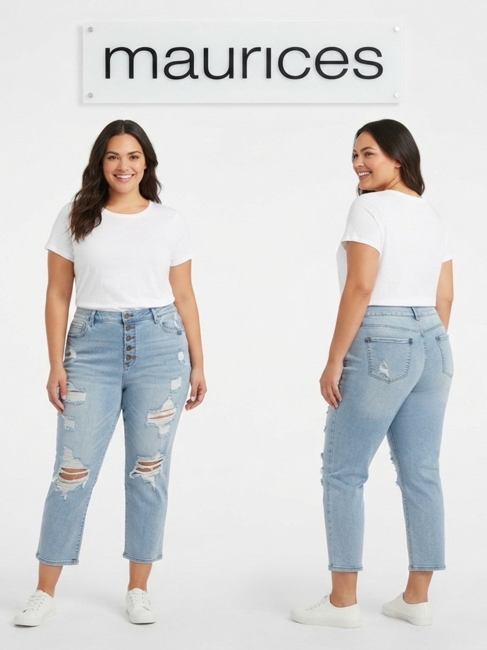 M Jeans by Maurices Button Fly Super Distressed High Waisted Crop Jeans 16